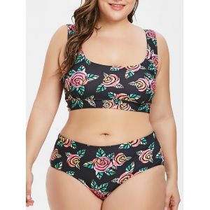 

Plus Size Floral Bikini Set, Black