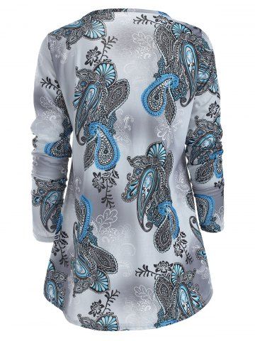 

Paisley Print Half Button Swing Top, Light blue