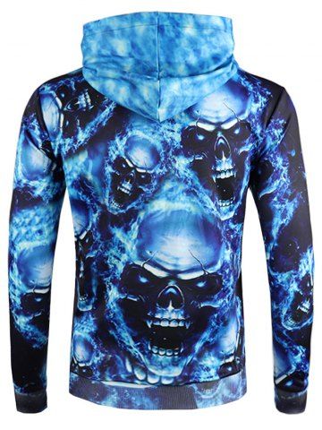 

3D Skulls Print Pullover Drawstring Hoodie, Cobalt blue