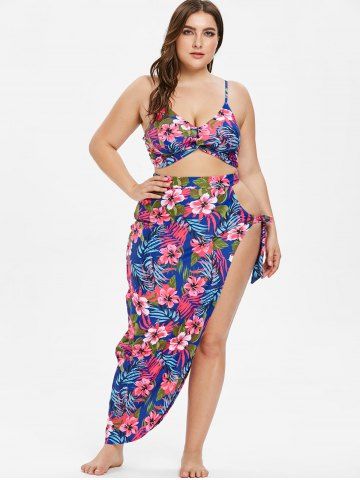 

Twist Plus Size High Waist Floral Print Bikini Set, Multi