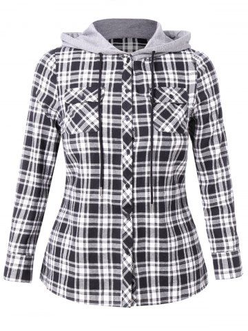 rosegal Plus Size Plaid Hooded Shirt with Pockets