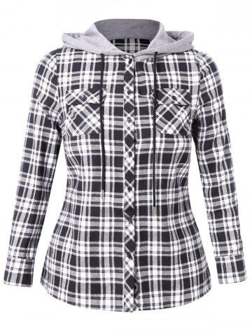 Plus Size Plaid Hooded Shirt with Pockets