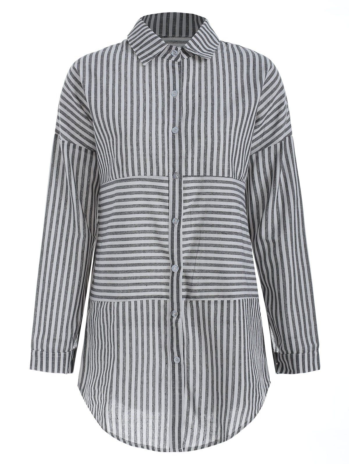 

Button Up Striped Print Shirt, Gray