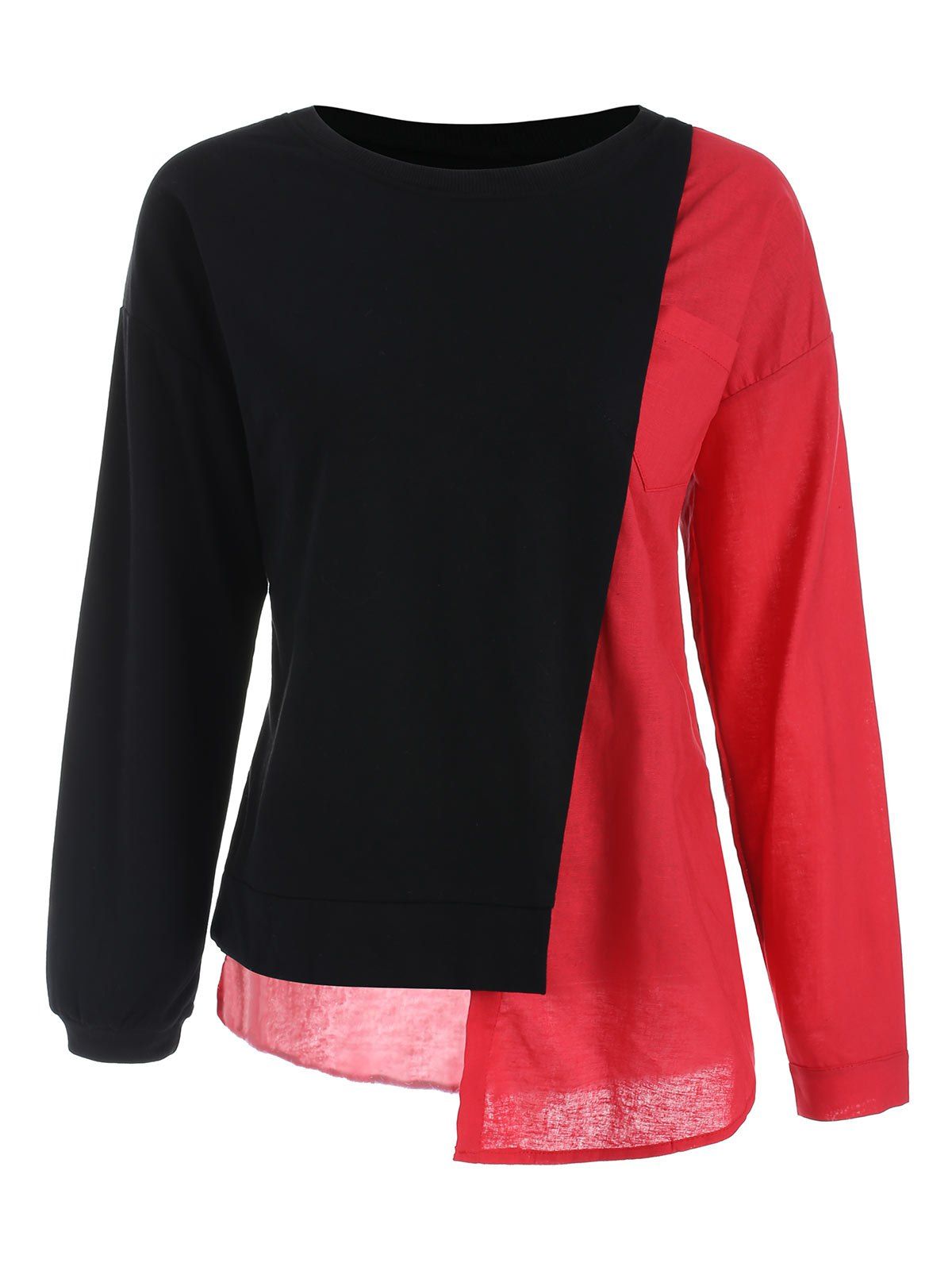 

Asymmetric Contrast Pocket Sweatshirt, Red