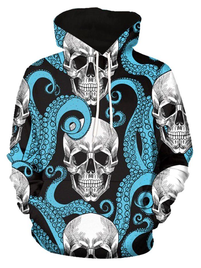 

Octopus Skull Printed Pullover Hoodie, Deep sky blue