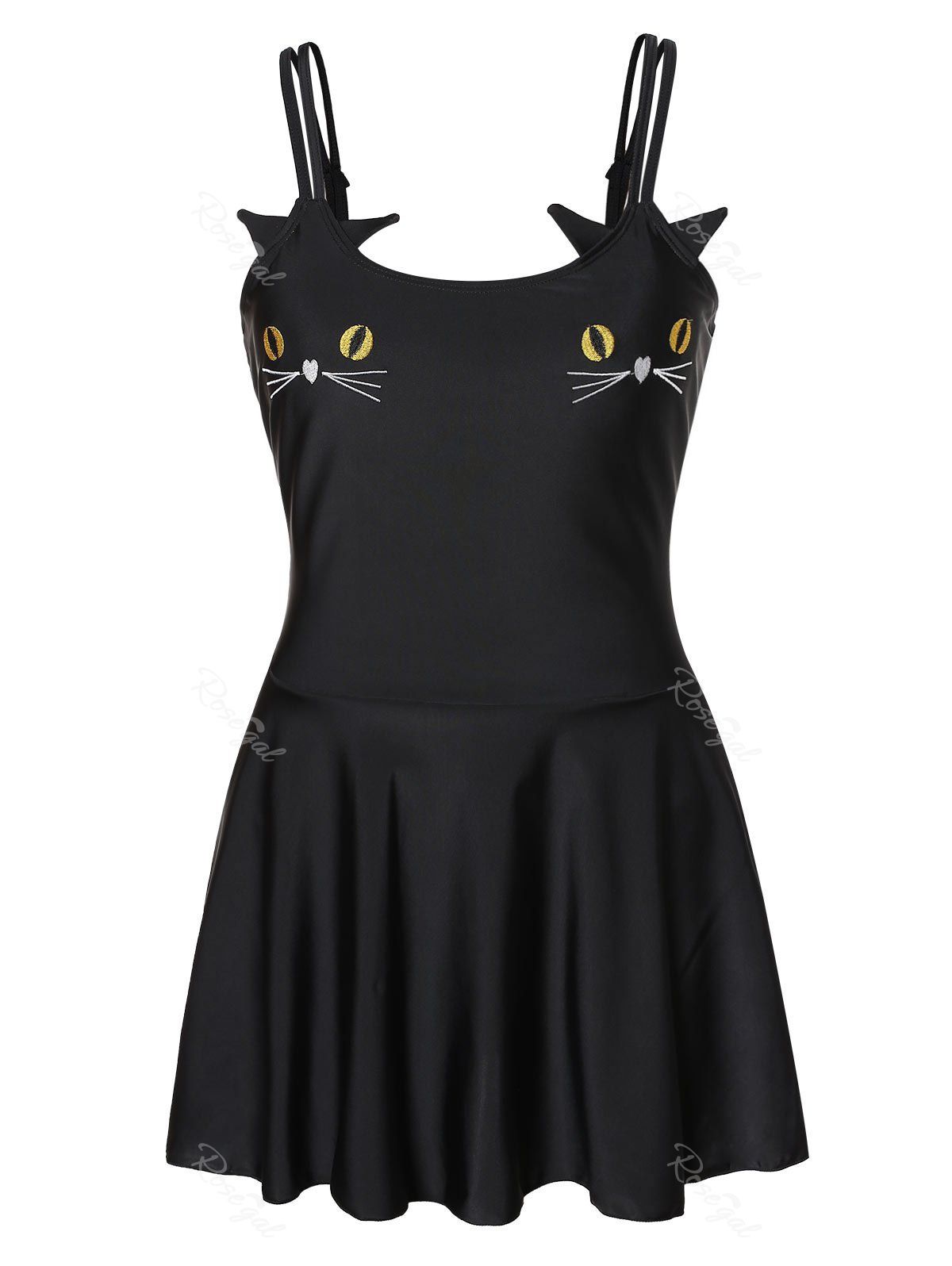 

Plus Size Cat Embroidery Mini Dress, Black
