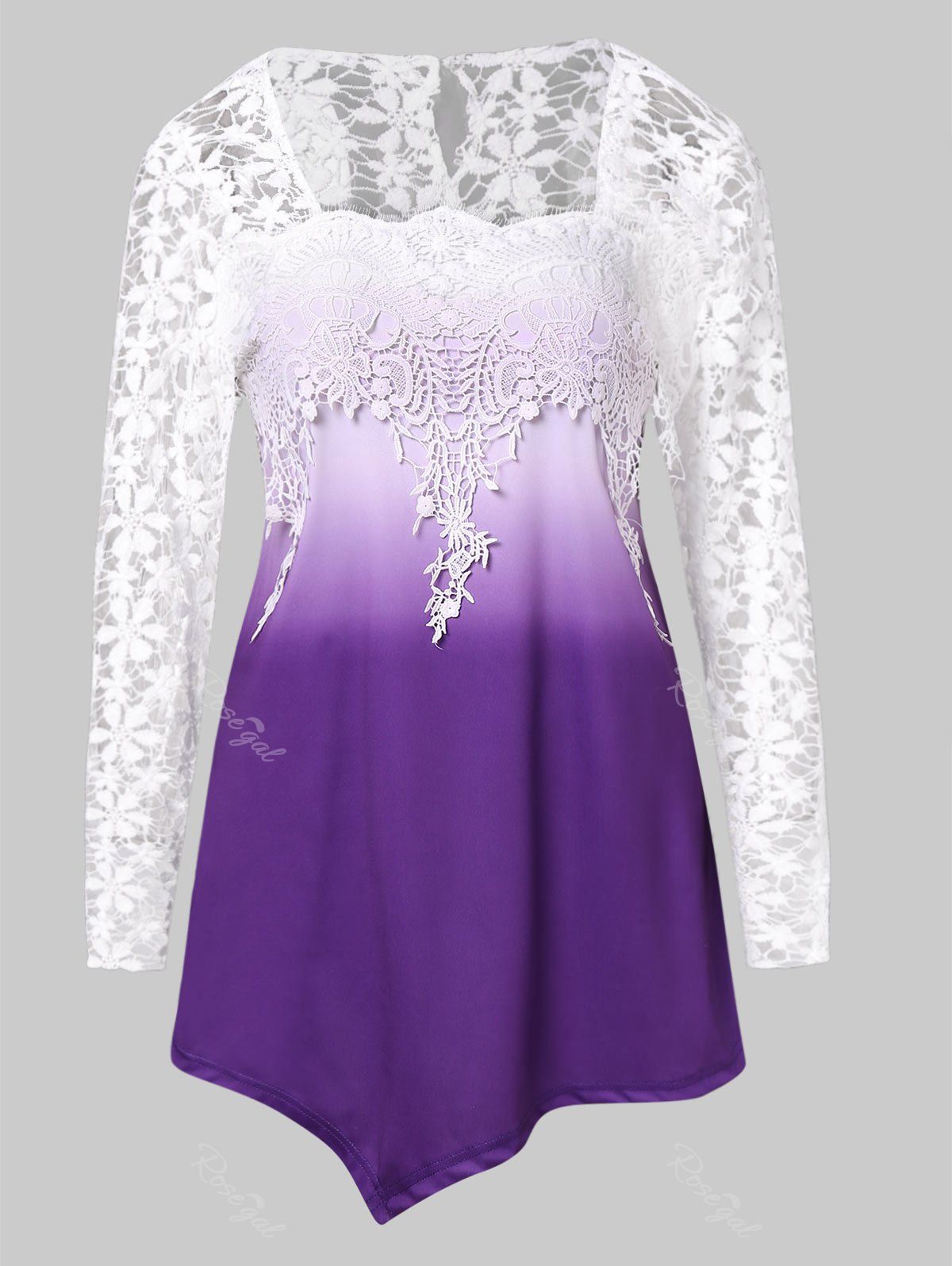 

Lace Panel Plus Size Ombre T-shirt, Multi