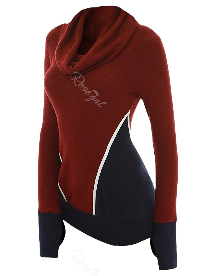 

Color Block Cowl Neck Plus Size Sweater, Red wine