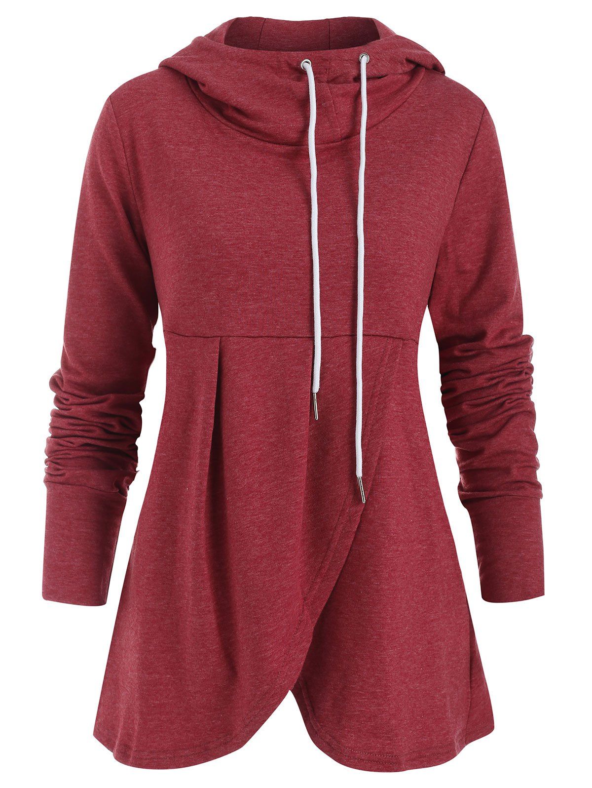 

Drawstring Crossover Pullover Hoodie, Red wine