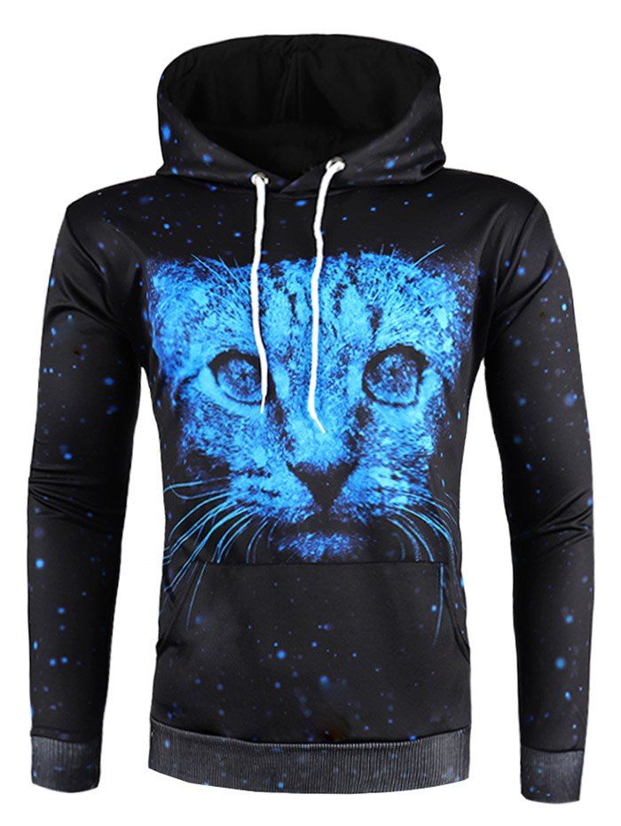 

3D Animal Print Pullover Drawstring Hoodie, Dodger blue