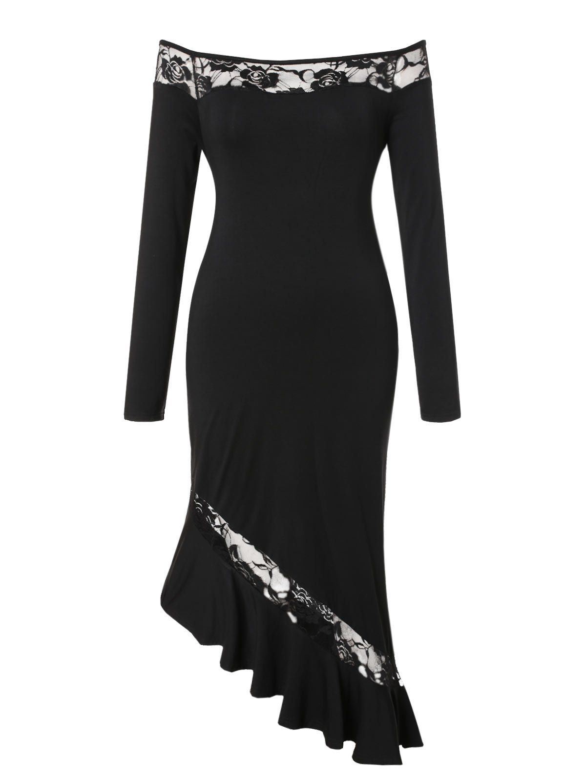 

Plus Size Off Shoulder Flounced Asymmetrical Bodycon Dress, Black