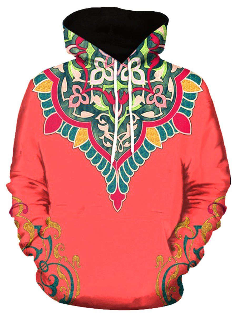 

3D Flower Print Pullover Hoodie, Red