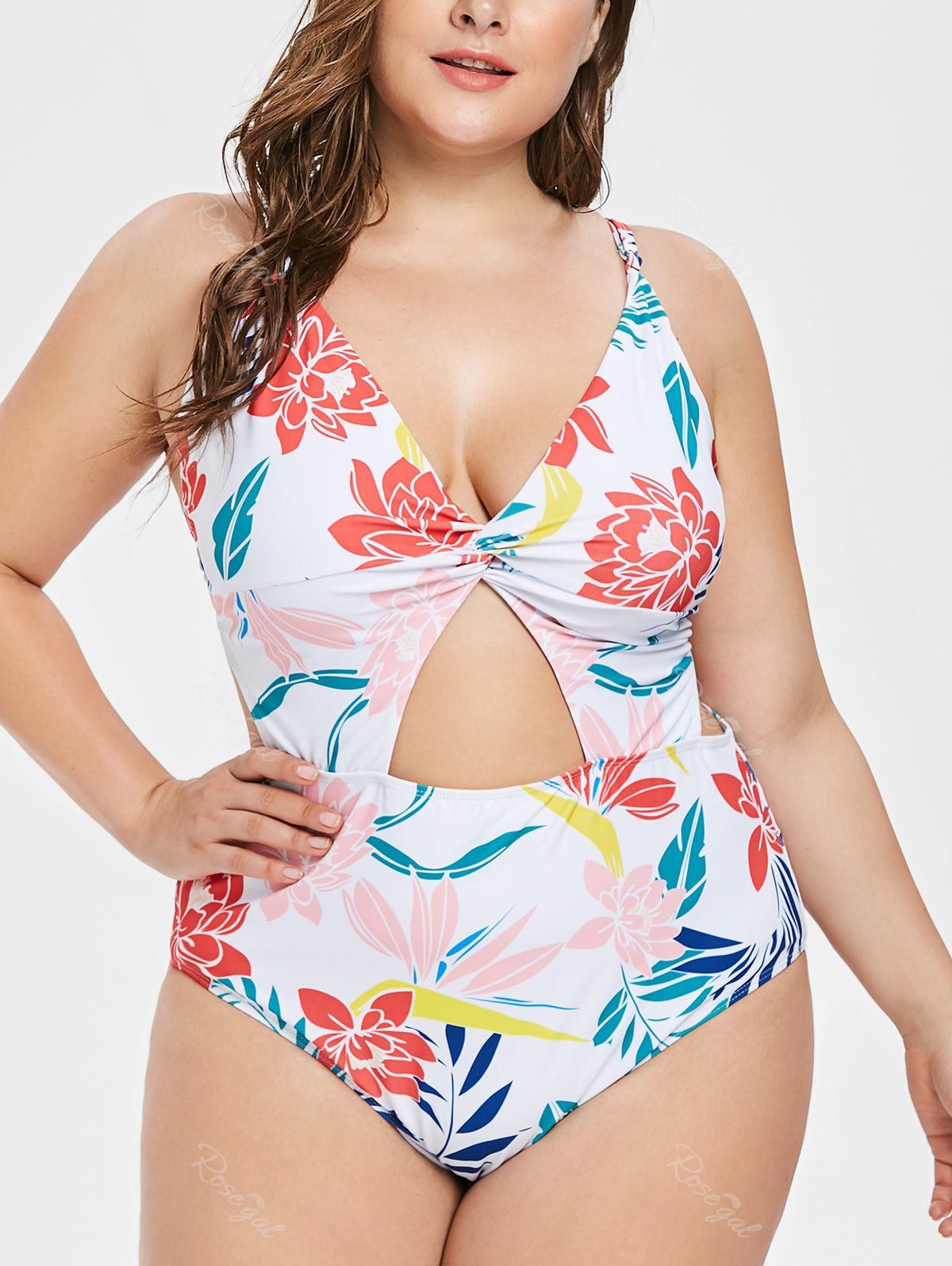 floral cut out swimsuit