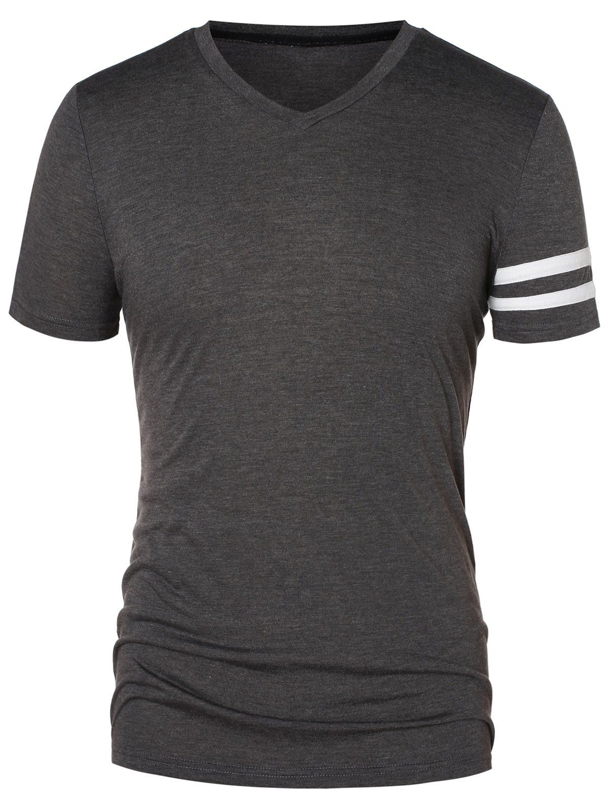 

Short Sleeve V Neck Striped Top, Smokey gray
