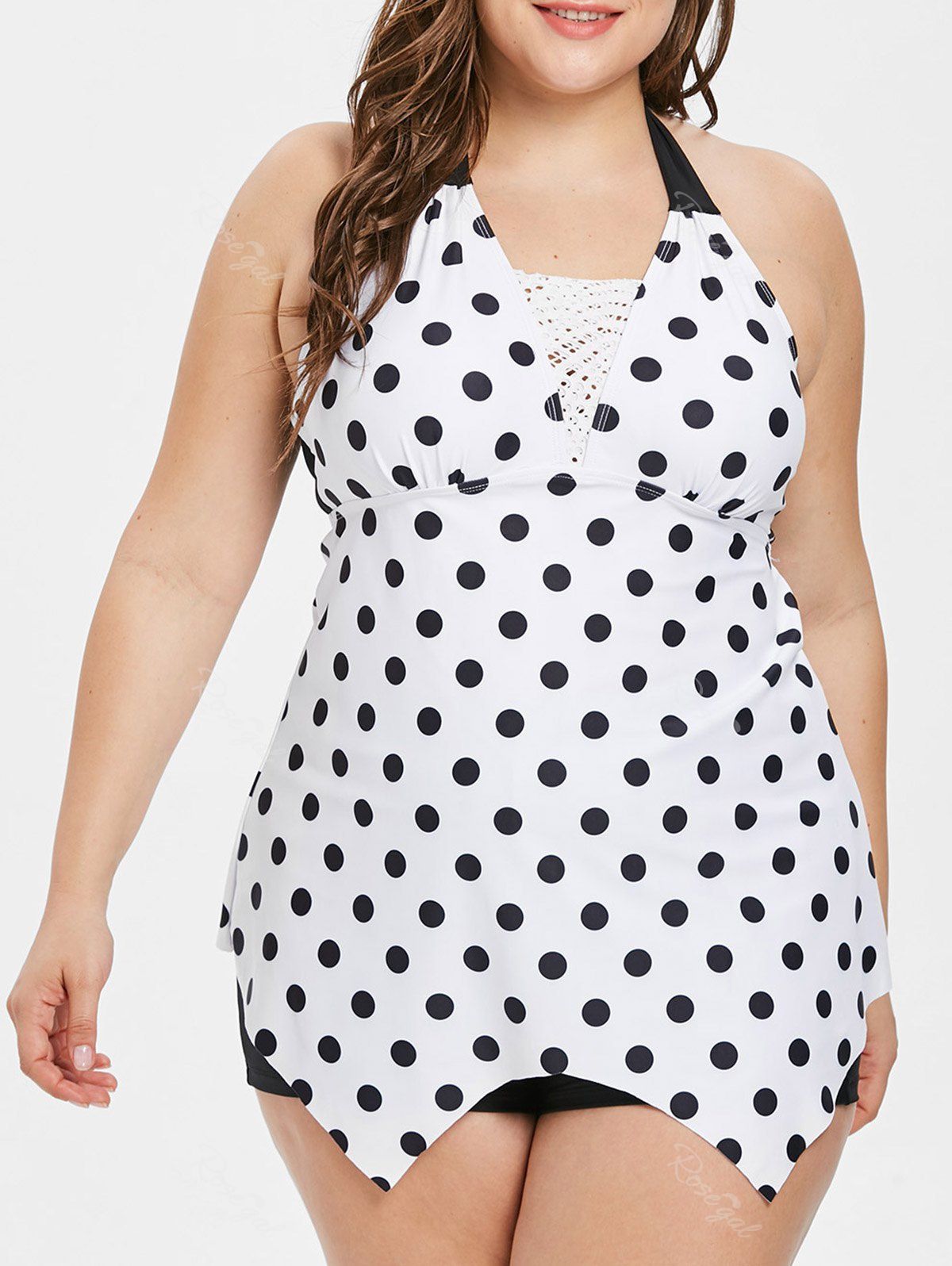 66 OFF Plus Size Open Back Polka Dot Tankini Set Rosegal