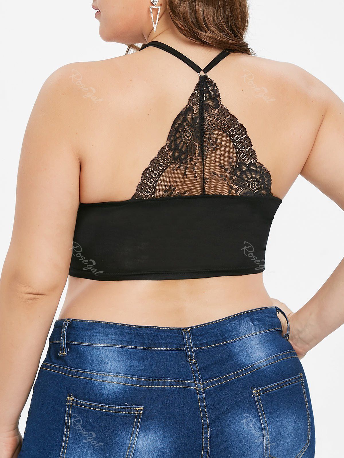 

Lace Panel Plus Size Crop Cami Top, Black
