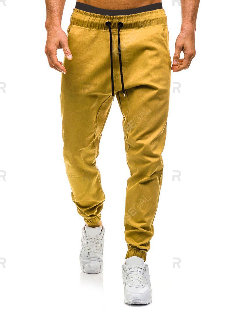 

Solid Color Elastic Waist Drawstring Jogger Pants, Bright yellow