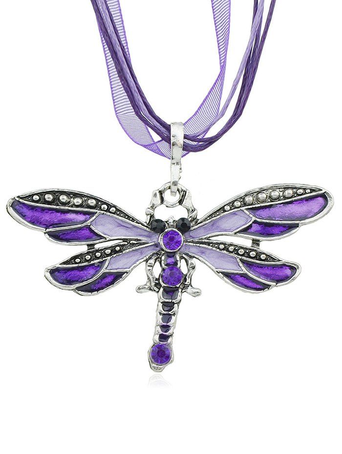 

Rhinestone Butterfly Shape Rope Lace Necklace, Purple