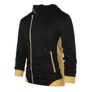 

Drawstring Color Block Zip Up Hoodie, Black