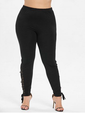 

Plus Size High Waist Lace Up Leggings, Black