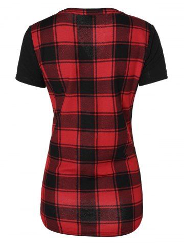 

Plaid Panel V Neck T Shirt, Multi