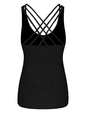 

Strappy Criss Cross Solid Tank Top, Black