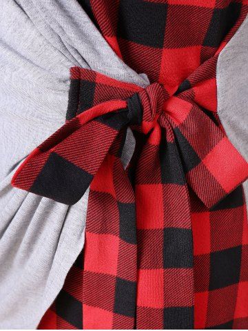 

Plaid Panel Plus Size Knotted T-shirt, Gray