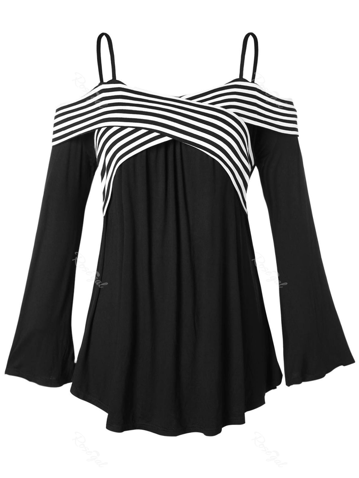 55 Off Plus Size Stripe Pattern Spaghetti Strap Draped T Shirt