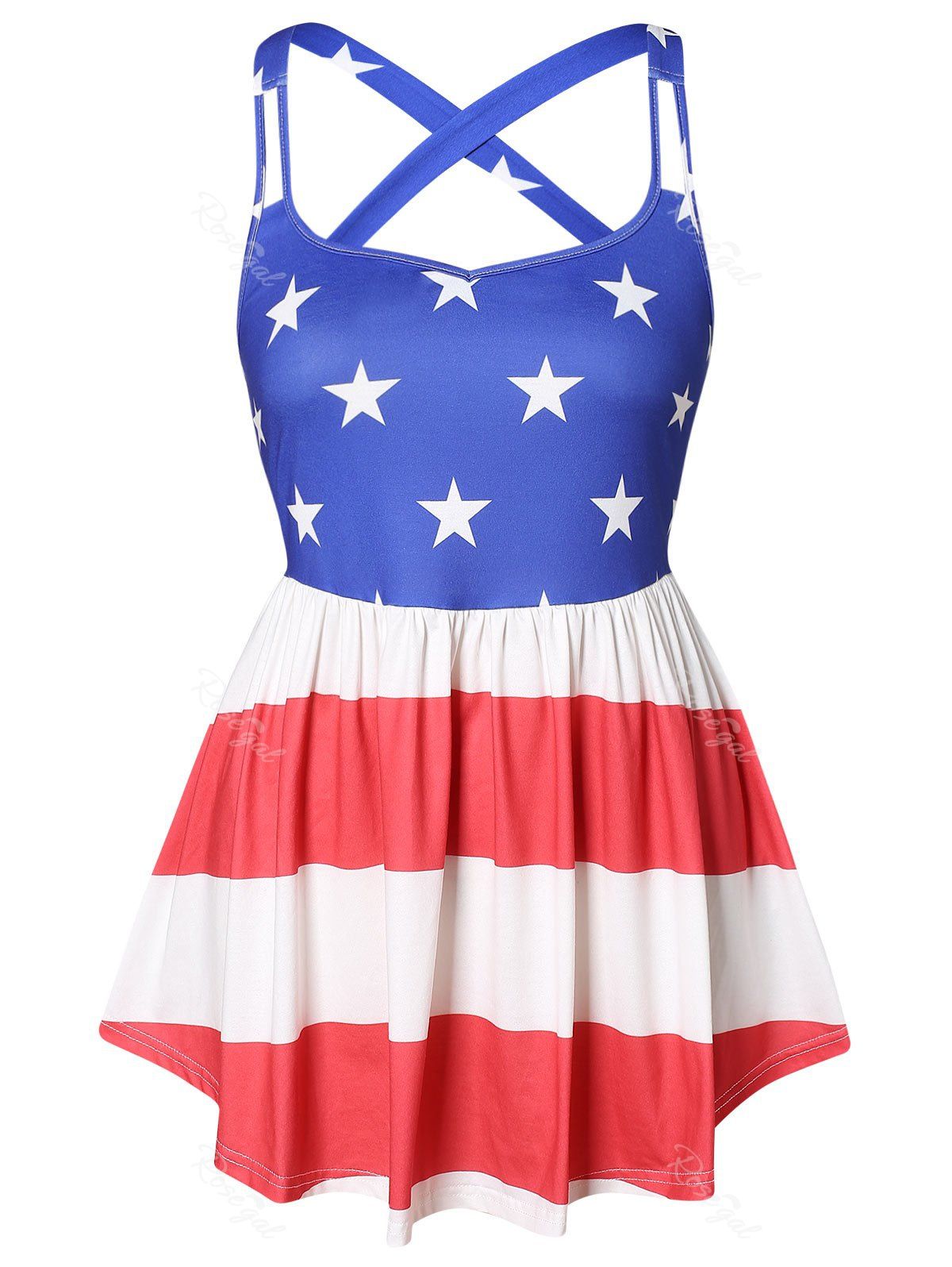 

American Flag Print Plus Size Tank Top, Multi
