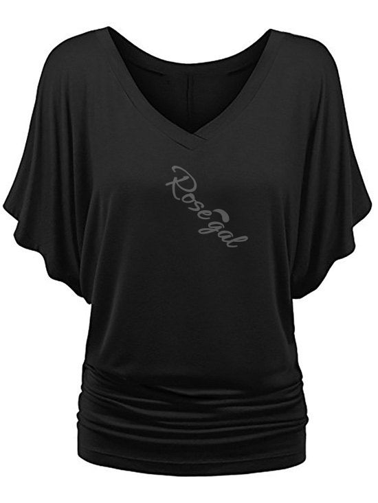 

Plus Size V Neck Ruched T-shirt, Black