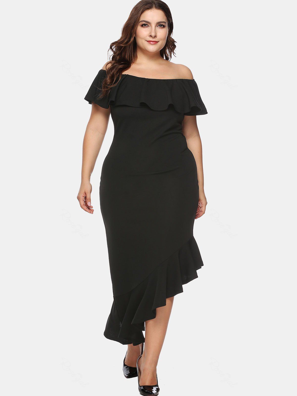 

Plus Size Ruffle Panel Asymmetrical T-shirt, Black