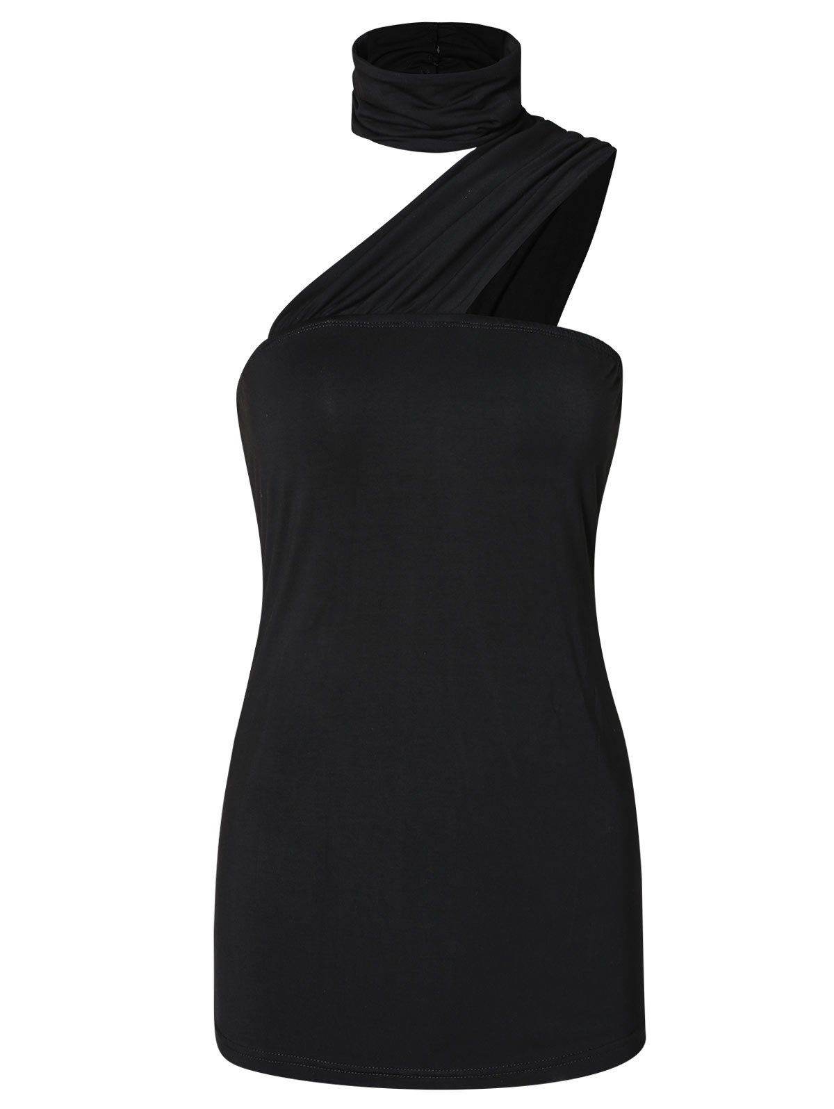 

Stand Collar One Shoulder Tank Top, Black