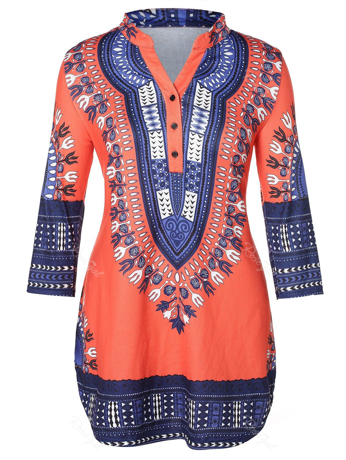 

Tribal Print Plus Size Henley T-shirt, Multi
