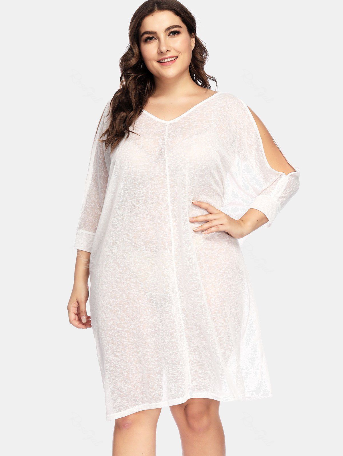 

Plus Size Slit Sleeve Criss Cross Cover Up, White