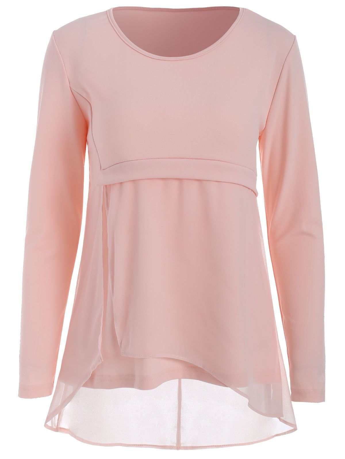

Asymmetrical Chiffon Panel T-shirt, Pink