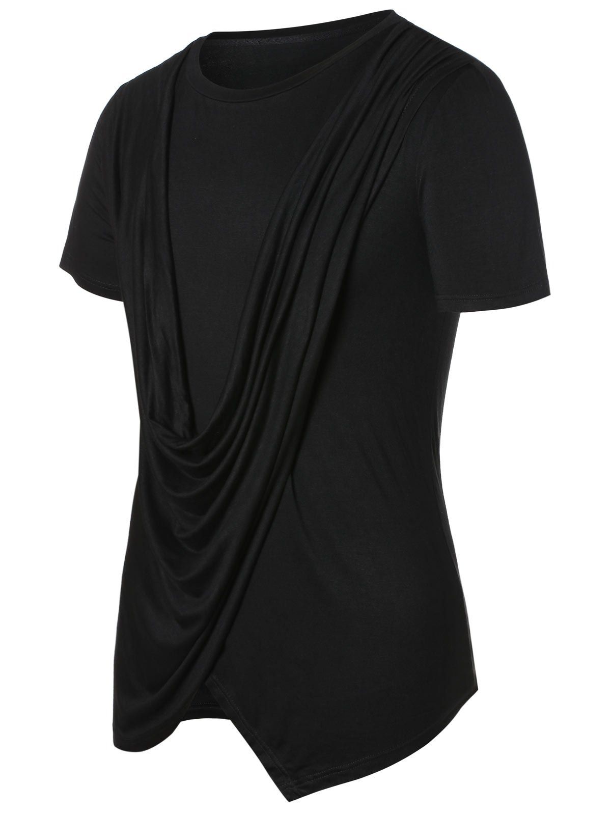 

Solid Round Neck Cowl Front Top, Black