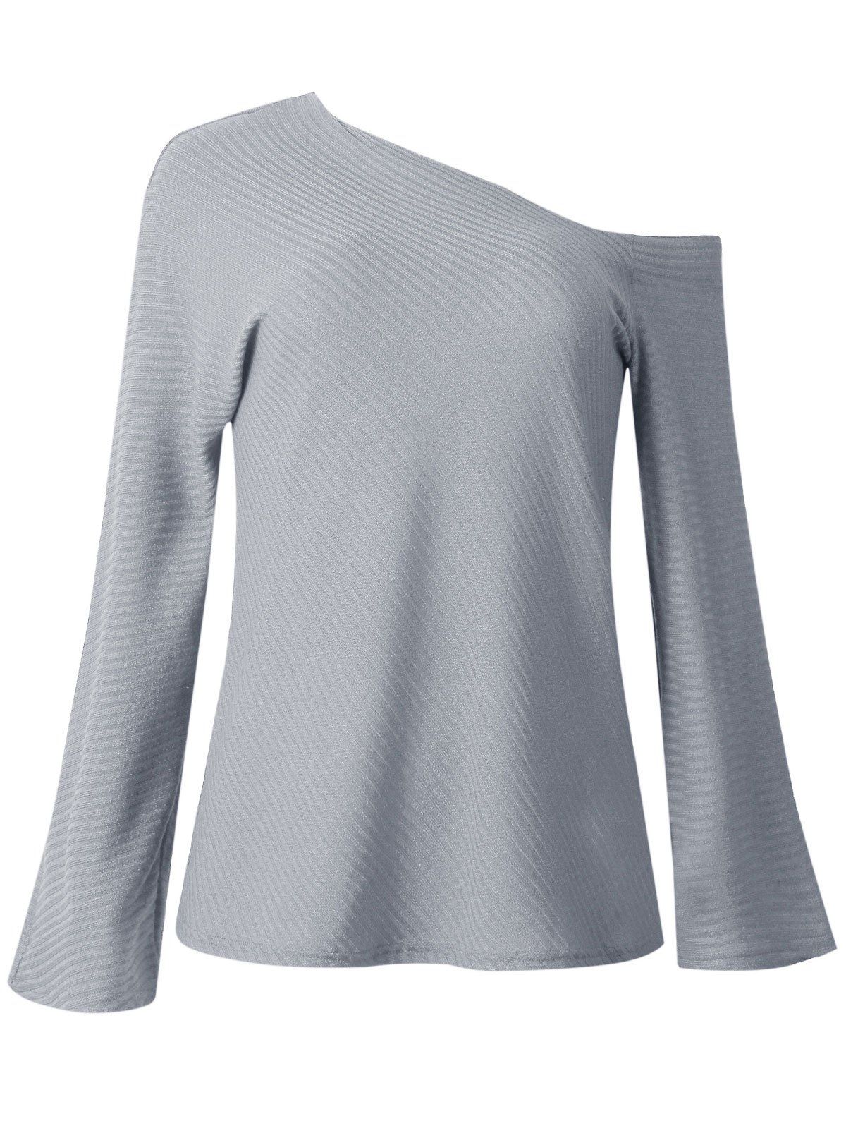 

Raglan Sleeve Skew Neck Knitwear, Gray