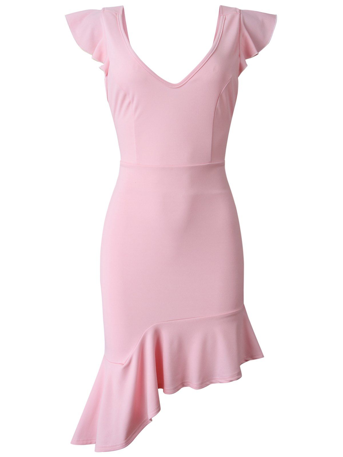 

Cut Out Flounced Bodycon Fishtail Dress, Pink