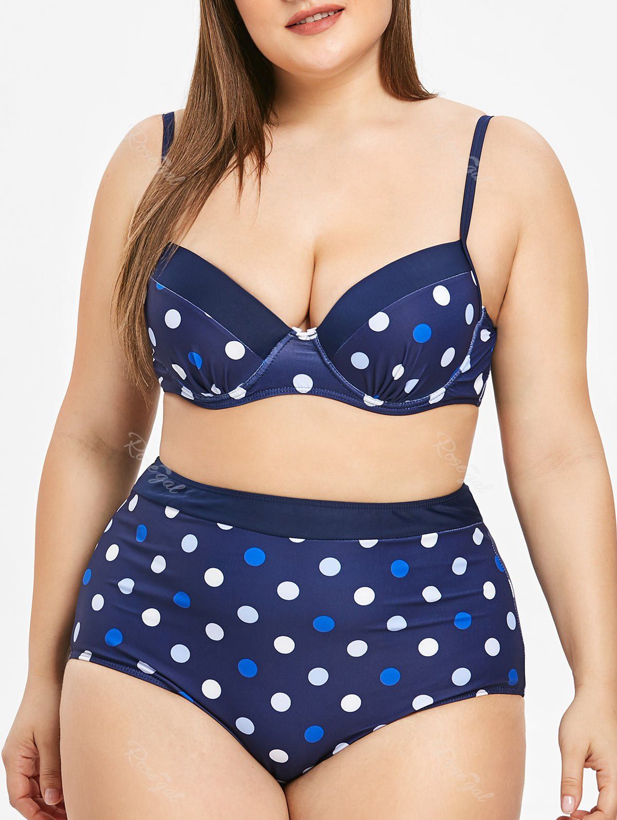 

Plus Size Underwire Polka Dot Bikini Set, Multi