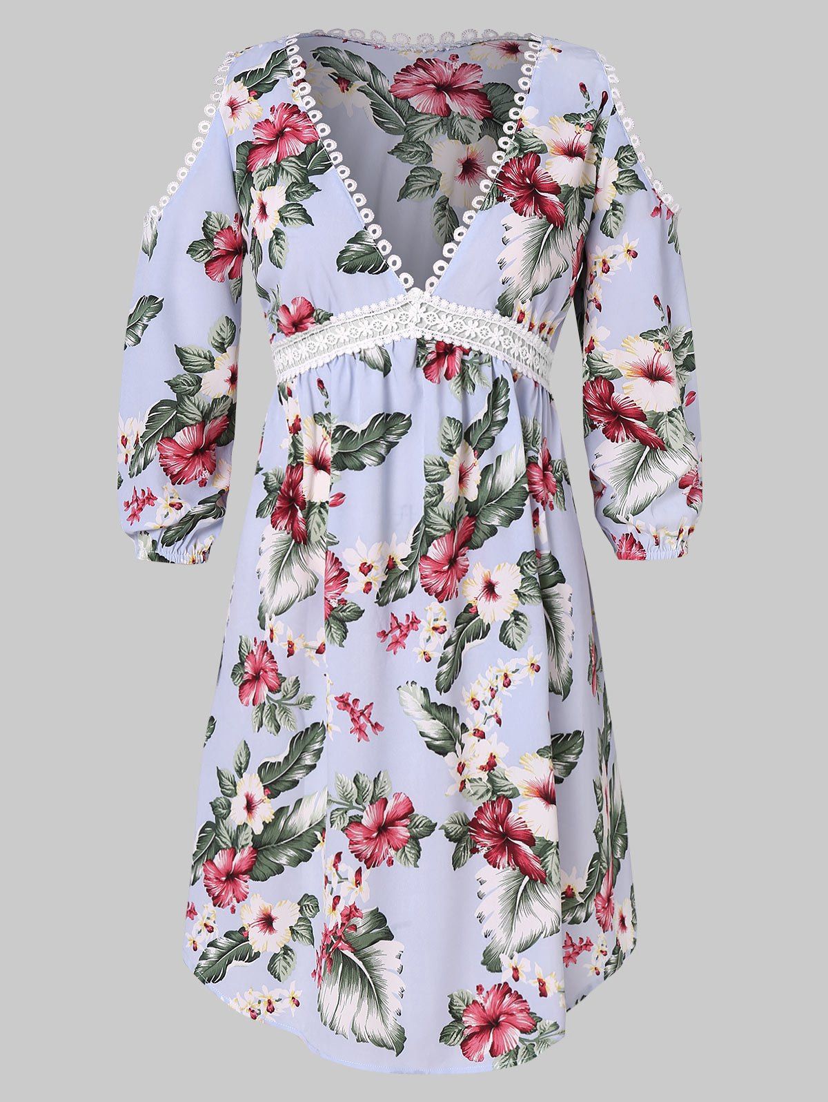 

Plus Size Plunge Cold Shoulder Floral Dress, Powder blue