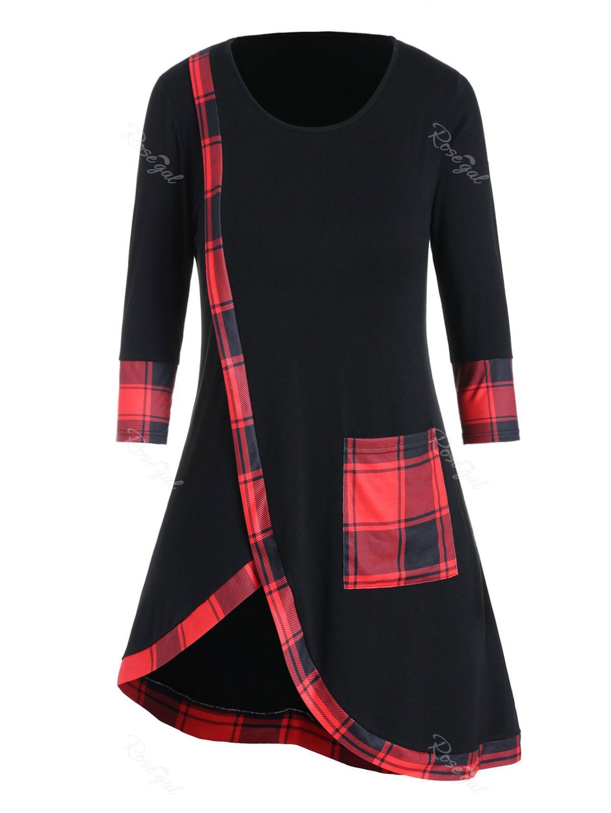 

Plus Size Asymmetrical Pocket Tunic Top, Black