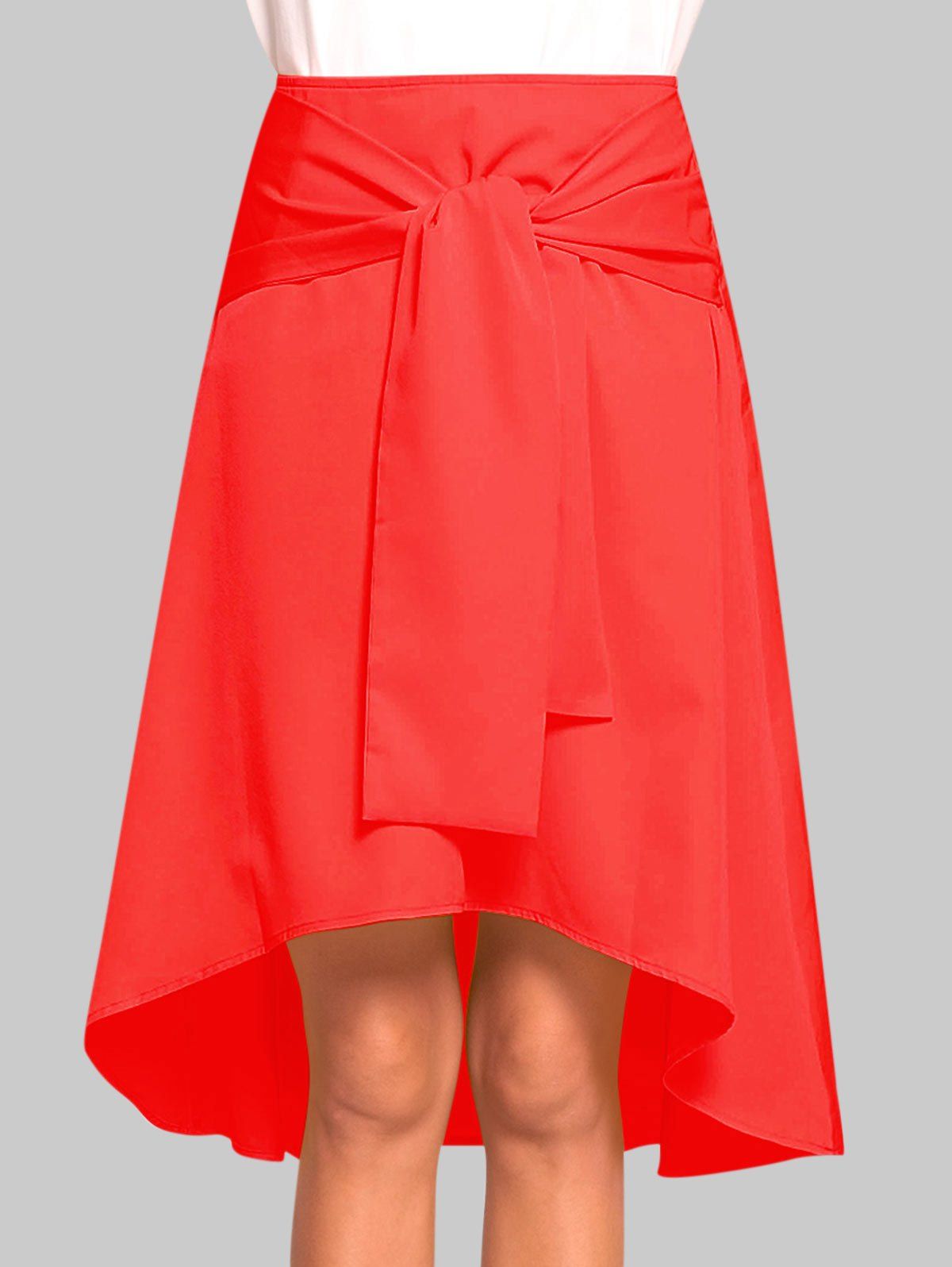 

Tie Front High Low Skirt, Red