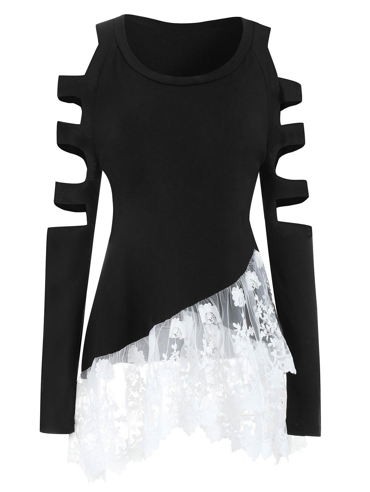 

Raglan Sleeve Mesh Insert Plus Size Top, Black