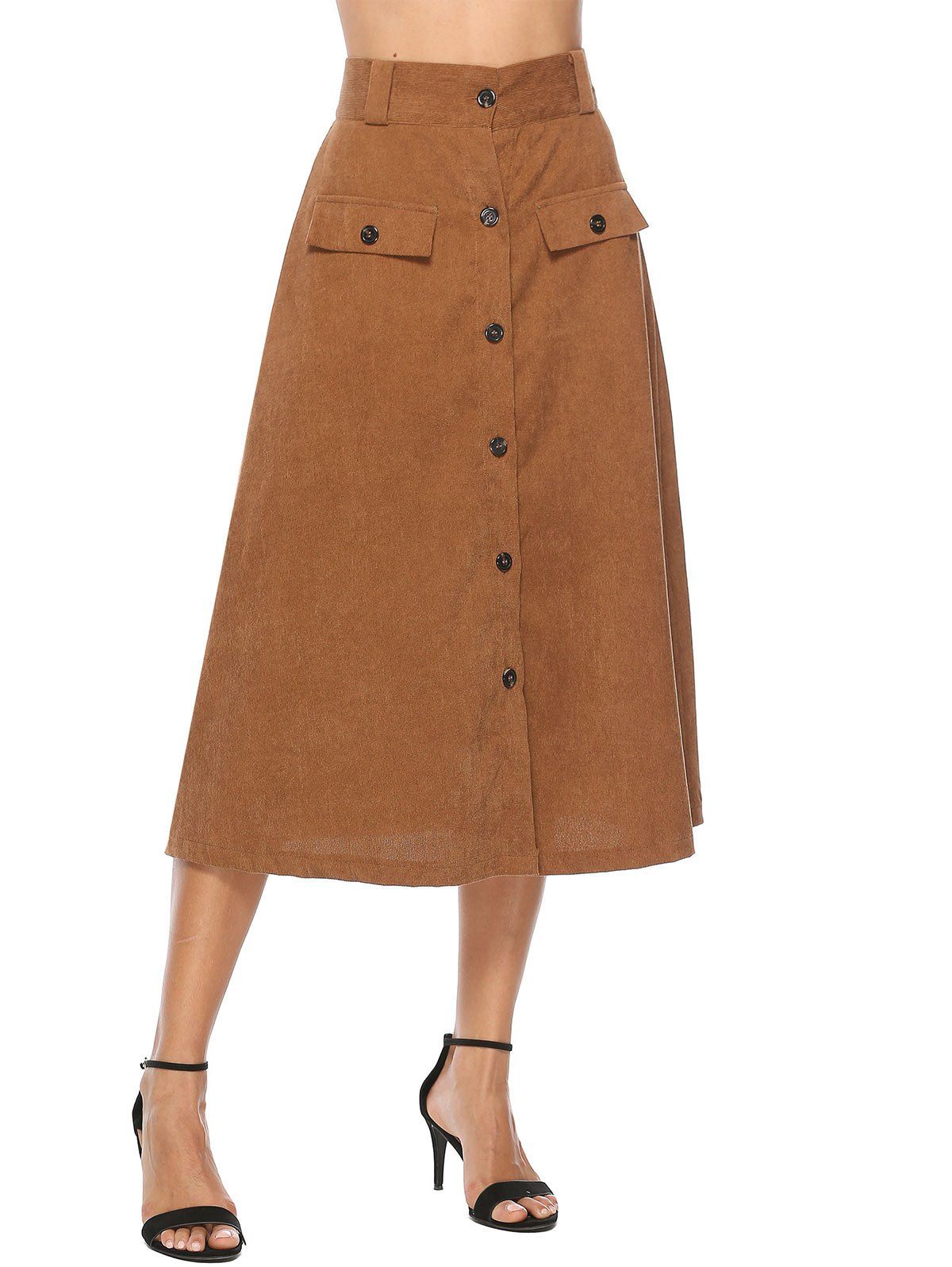 

Corduroy Button Up A Line Skirt, Brown