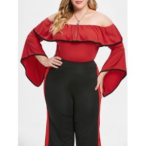 

Plus Size Offf Shoulder Top with Flounce, Red