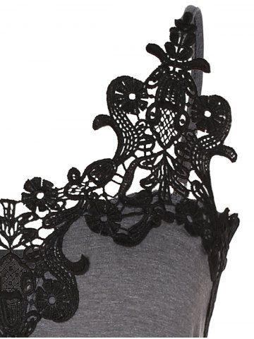 

Plus Size Lace Panel High Low Swing Tank Top, Gray cloud