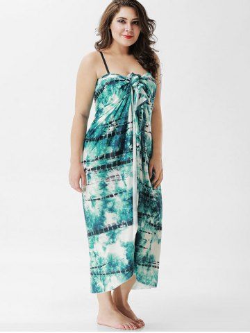 

Tie Dye Plus Size Convertible Cover Up, Cyan opaque