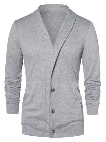 Button Up Shawl Collar Cardigan - GRAY CLOUD - XL