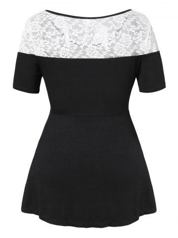 

Plus Size Lace Insert Two Tone T Shirt, Black