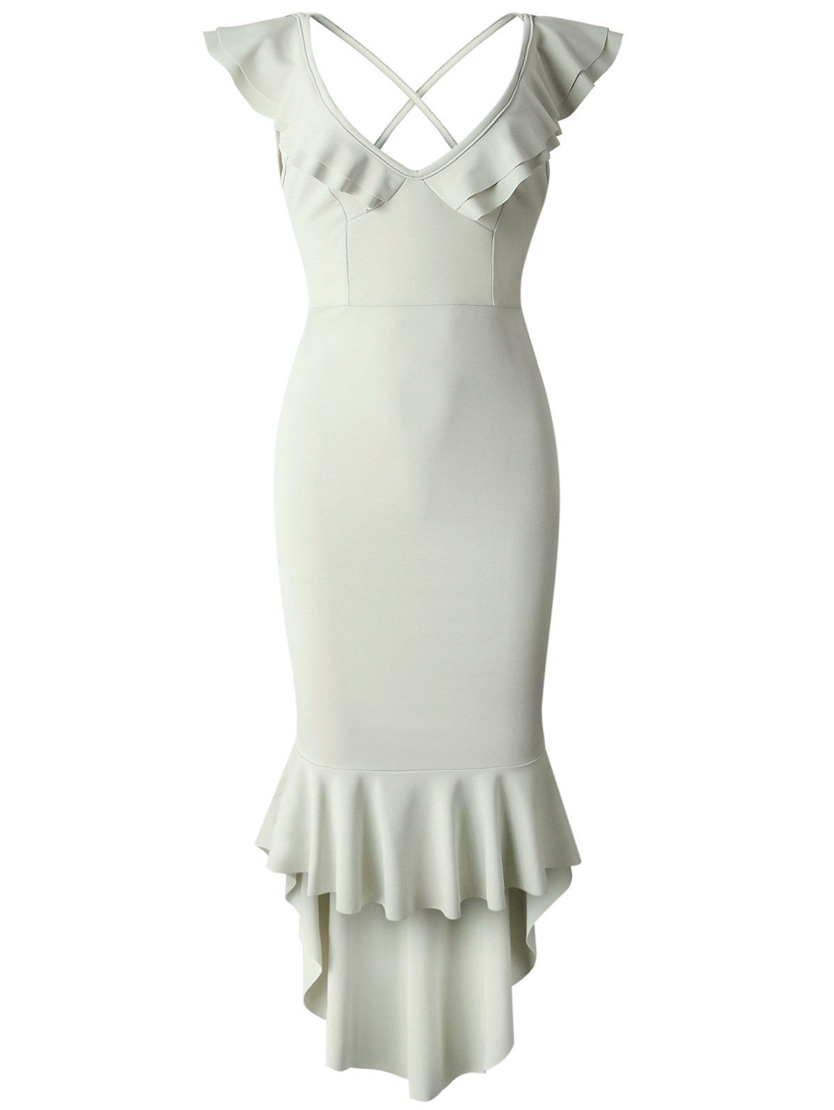 

Criss Cross Flounced Midi Fishtail Dress, Light cyan